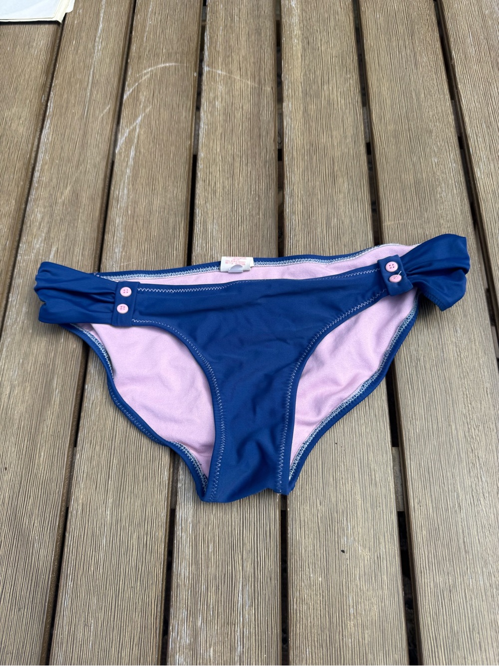 Xhilaration Navy Blue Ruched Bikini Bottoms Pink Buttons Size Medium